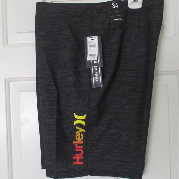 Hurley Mens Charcoal Drawstring Swim Board Short w/Velcro Rear Pocket NWT - 34W - Picture 5 of 7